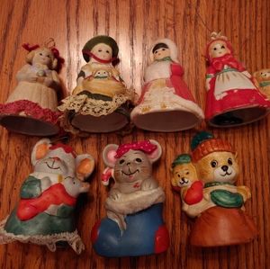 Ceramic 7 PC. Christmas Ornament Bundle. Vintage Hand-painted